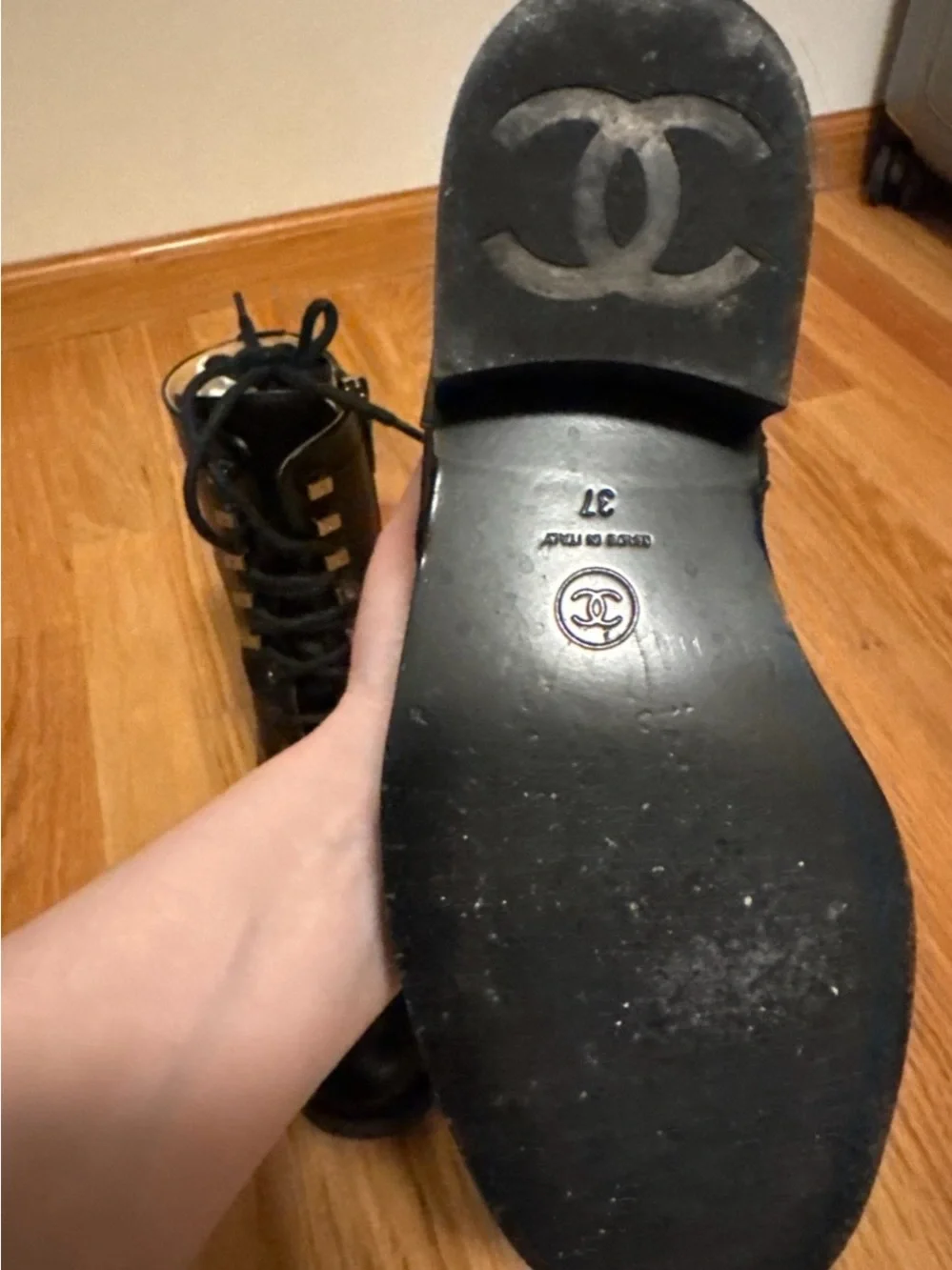 Chanel Karl Lagerfeld 2018/19 Black Leather Lace-Up Combat Boots 37